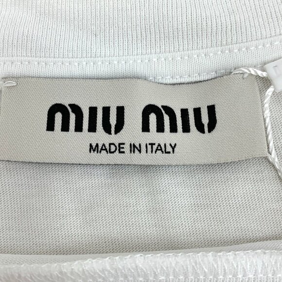 Miu Miu White Logo Embroidered Short-Sleeve T-Shirt W/ Pink Hem XS - Picture 3 of 8